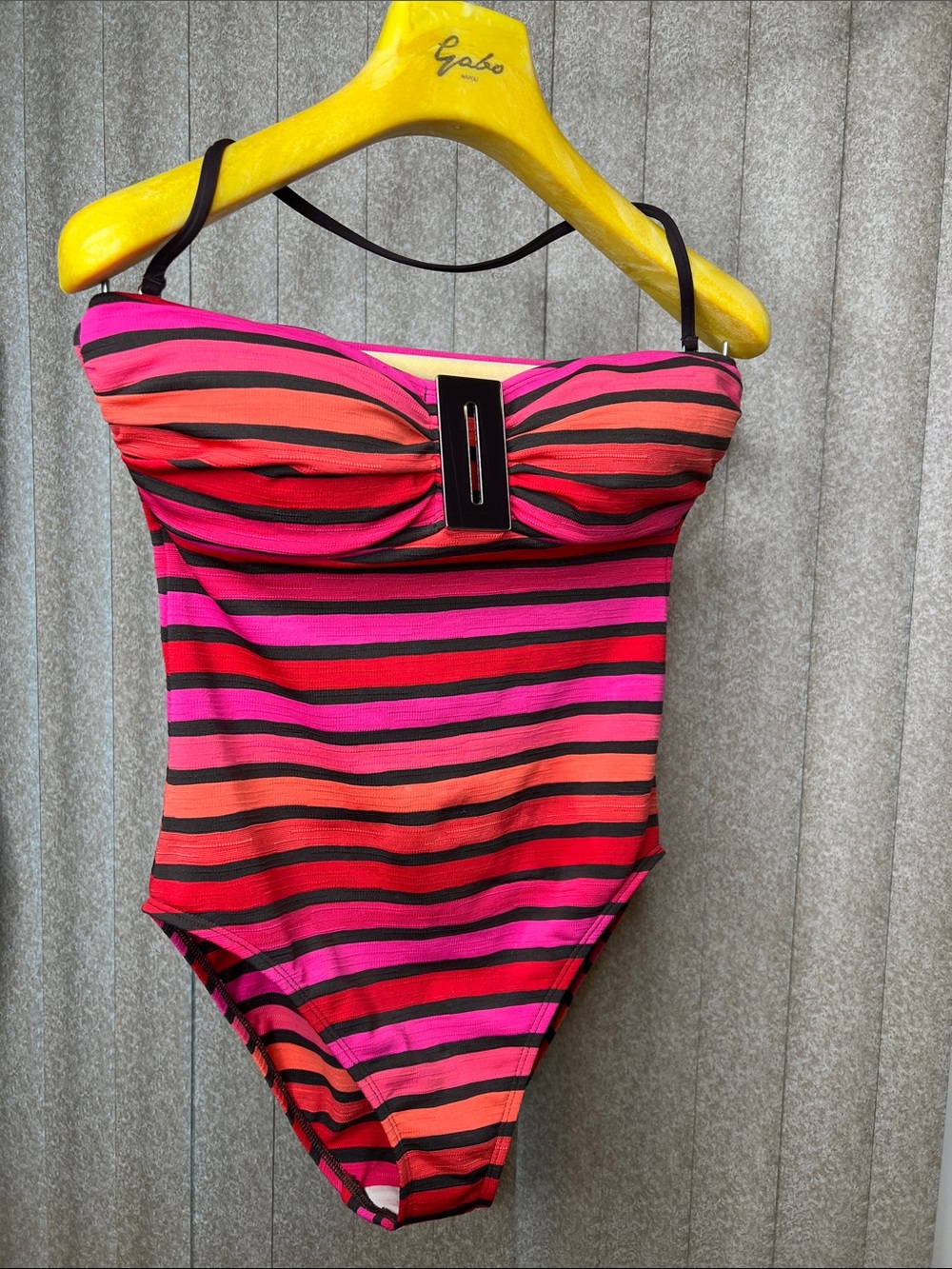 Vintage La Blanca Hot Pink, Orange & Black Striped One-Piece SwimsuitS-10